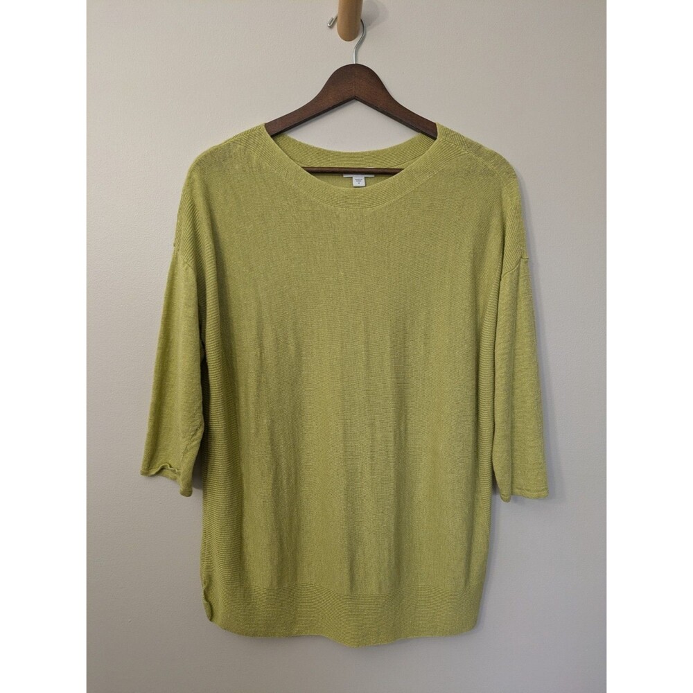 J Jill Linen Blend Lightweight Sweater Top M Beachy Coastal Green Chartreuse